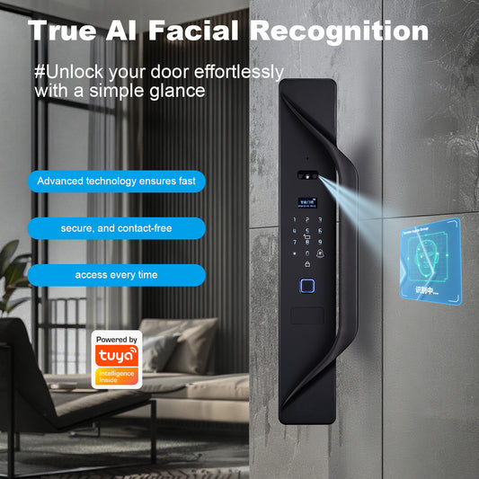 Tuya Digital Door Lock, multi-language smart lock, 3D security video intercom, keyless WiFi smart lock with fingerprint and face recognition